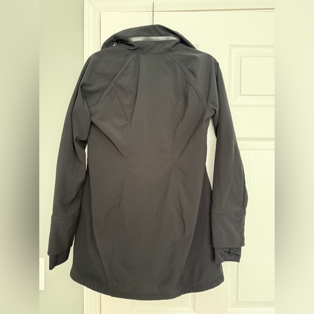 Athleta Jacket Womens medium Long Black Soft Shell Full Zip Bainbridge Trench - Picture 2 of 4